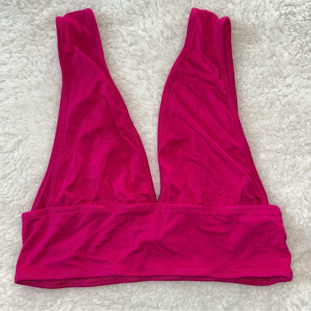 SHEIN Bae Solid Crop Tank Top Hot Pink Backless Stretch Deep V-Neck Small